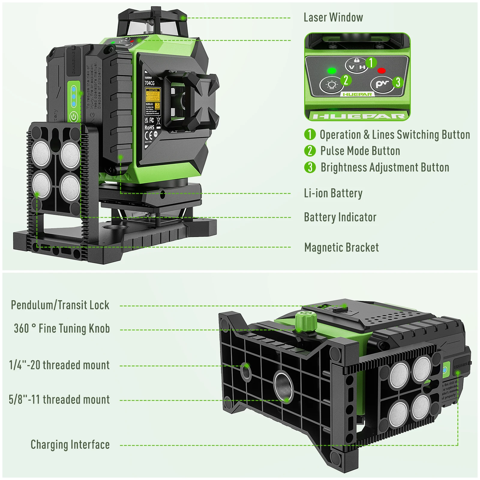 Huepar 704CG Digital 4D 16-Lin - đánh giá và giá Laser Level 16 Lines 4D Green
